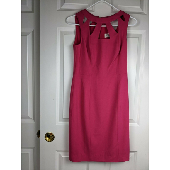 Eliza J Pink Peekaboo Neckline Gold Back Zipper Sheath Cocktail Dress Size 2 - Picture 3 of 8
